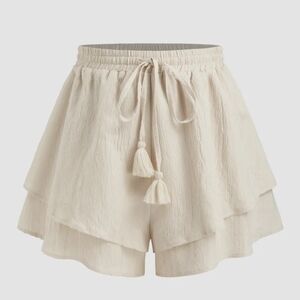 Women's Cream Layered Shorts- L